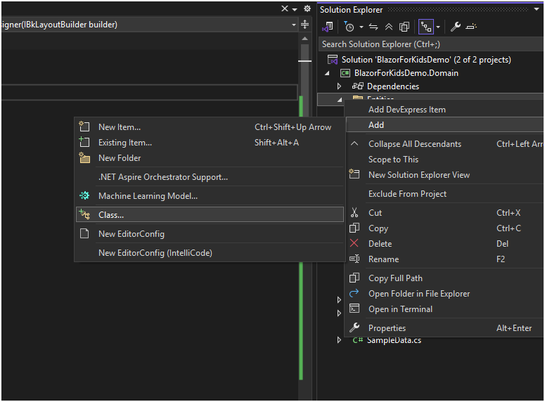 Add class context menu
