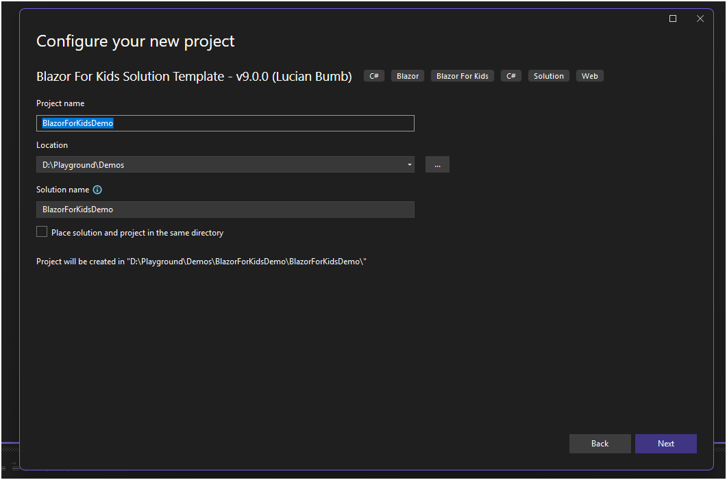 Configure new Blazor For Kids project