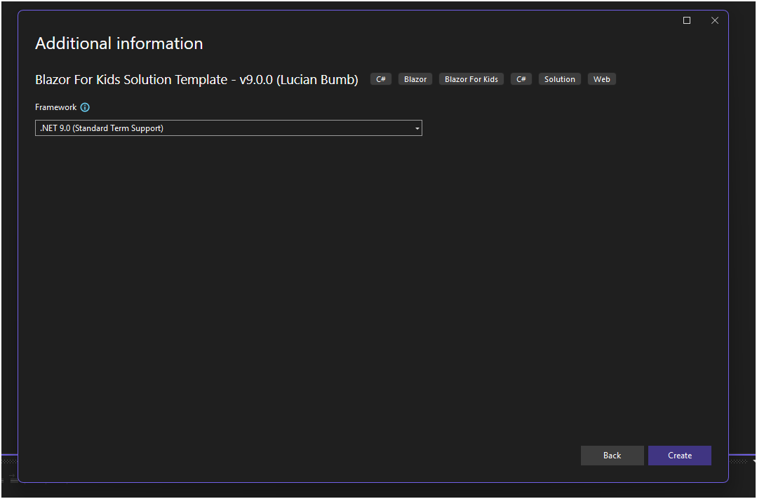 Blazor For Kids supported framework selection