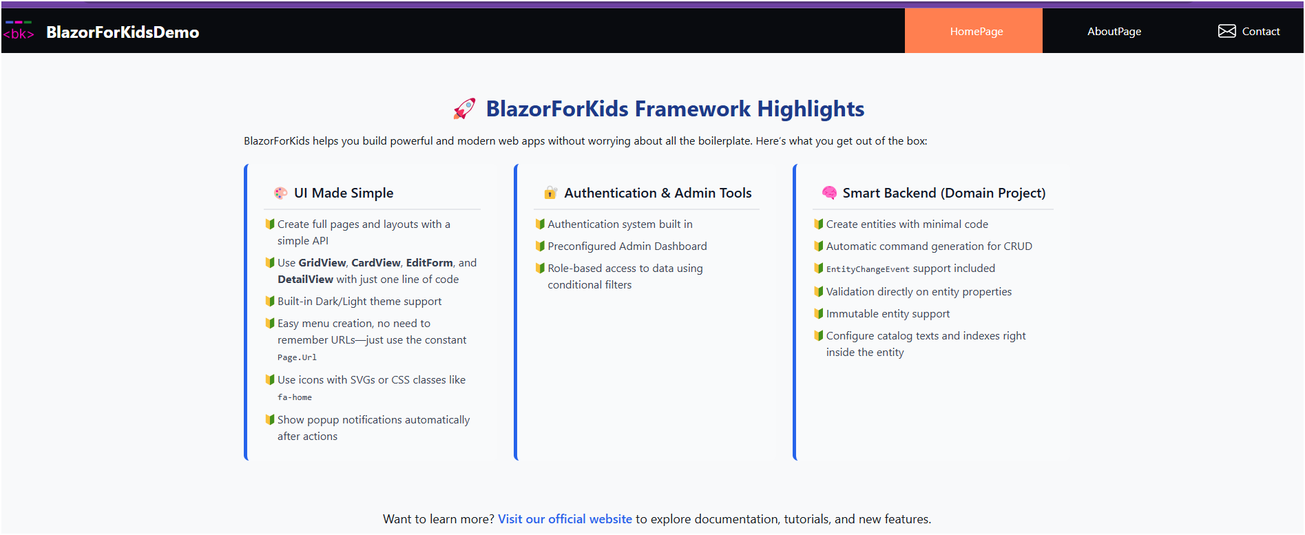 Home page with header and navigation
