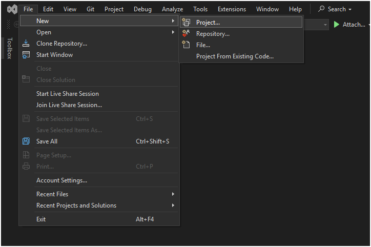 Create new project in Visual Studio