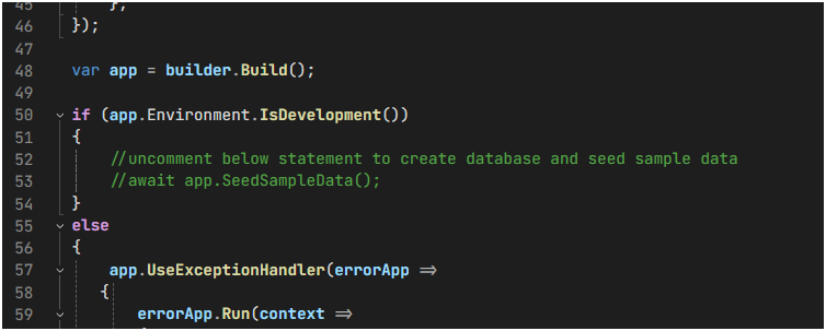 SeedSampleData method commented out