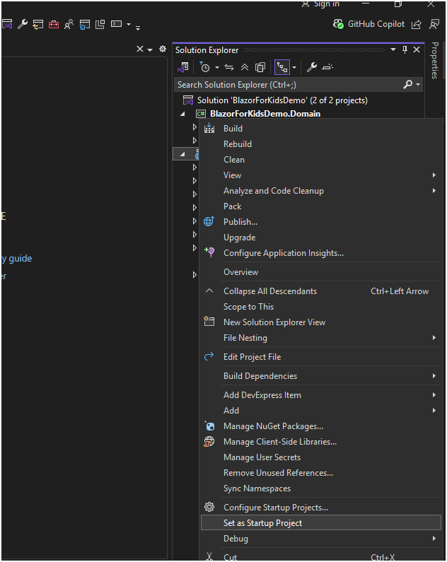 Set Web project as startup in Visual Studio
